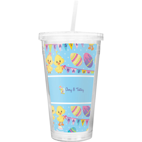Custom Happy Easter Double Wall Tumbler with Straw (Personalized)