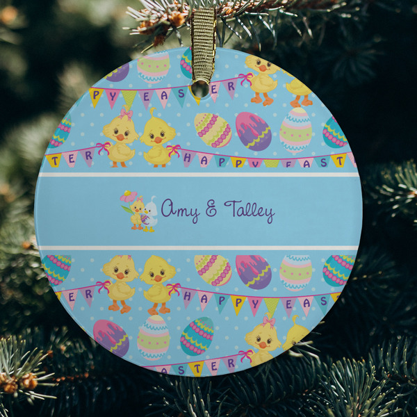 Happy Easter Frosted Glass Ornament - Round (Lifestyle)