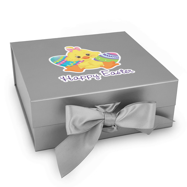 Custom Happy Easter Gift Box with Magnetic Lid - Silver (Personalized)