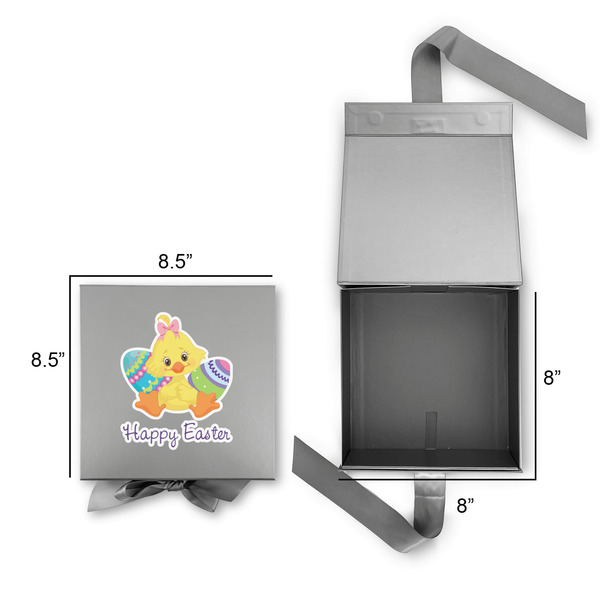 Happy Easter Gift Boxes with Magnetic Lid - Silver - Open & Closed