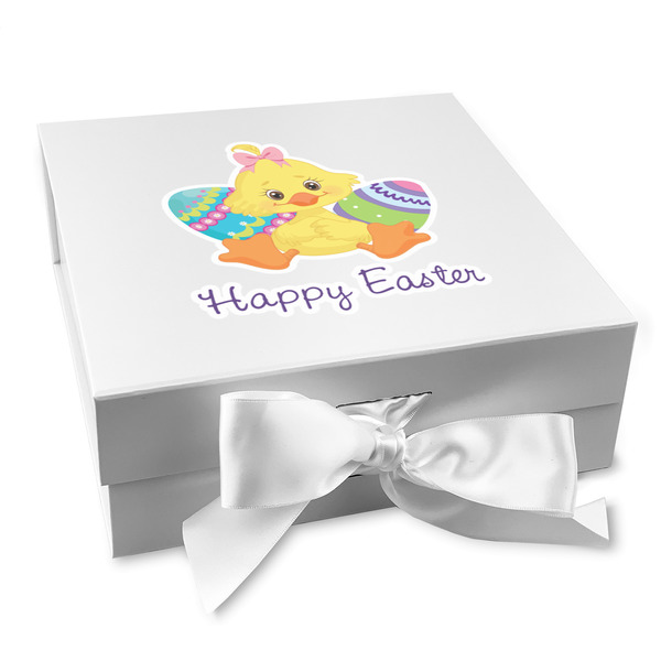 Custom Happy Easter Gift Box with Magnetic Lid - White (Personalized)