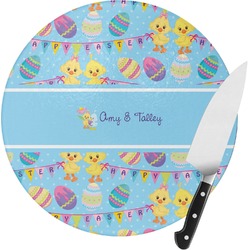 Happy Easter Round Glass Cutting Board (Personalized)