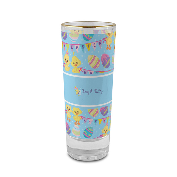Custom Happy Easter 2 oz Shot Glass -  Glass with Gold Rim - Set of 4 (Personalized)