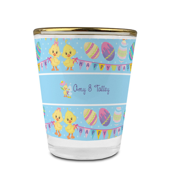 Custom Happy Easter Glass Shot Glass - 1.5 oz - with Gold Rim - Single (Personalized)