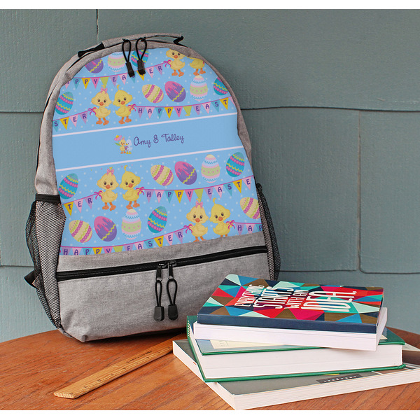 Happy Easter Large Backpack - Gray - On Desk