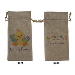 Happy Easter Large Burlap Gift Bag - Front & Back (Personalized)