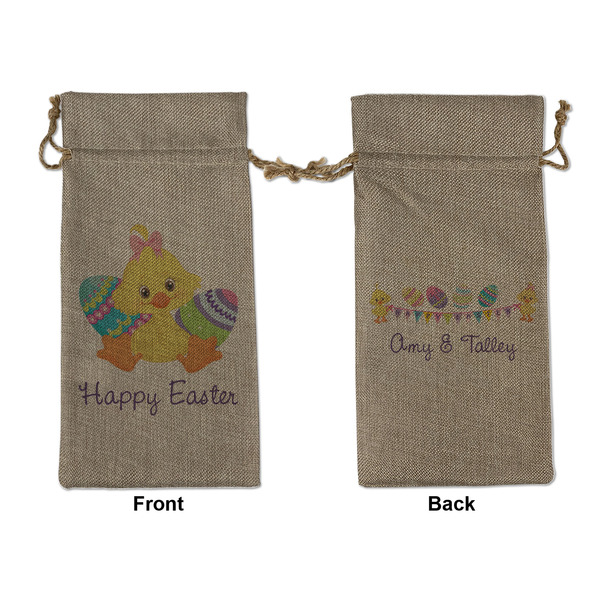 Custom Happy Easter Large Burlap Gift Bag - Front & Back (Personalized)