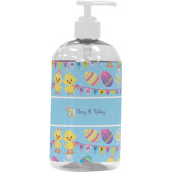 Happy Easter Plastic Soap / Lotion Dispenser (16 oz - Large - White) (Personalized)