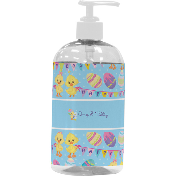 Custom Happy Easter Plastic Soap / Lotion Dispenser (16 oz - Large - White) (Personalized)