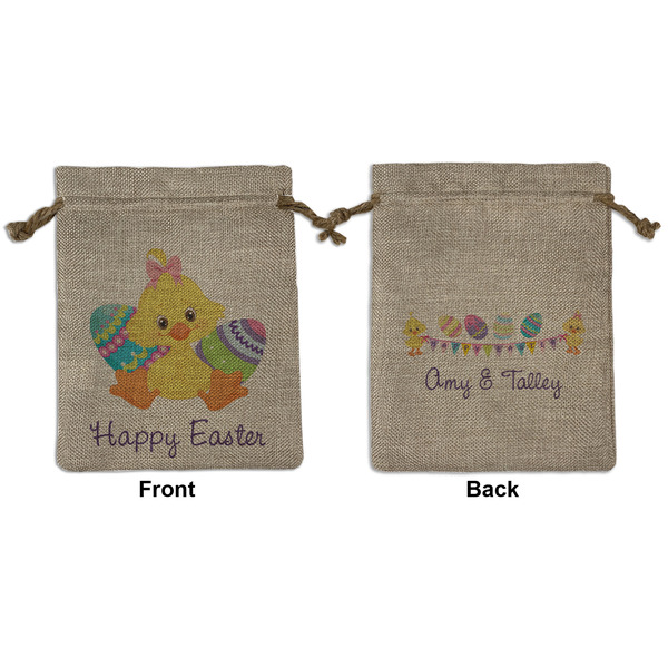 Custom Happy Easter Medium Burlap Gift Bag - Front & Back (Personalized)