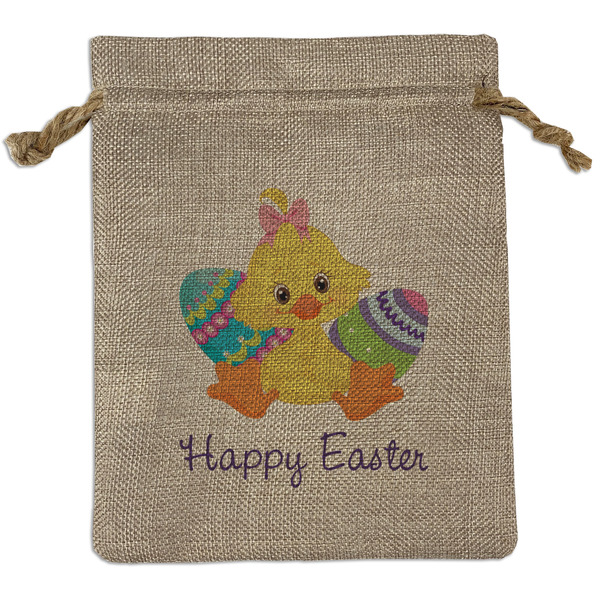 Custom Happy Easter Medium Burlap Gift Bag - Front (Personalized)