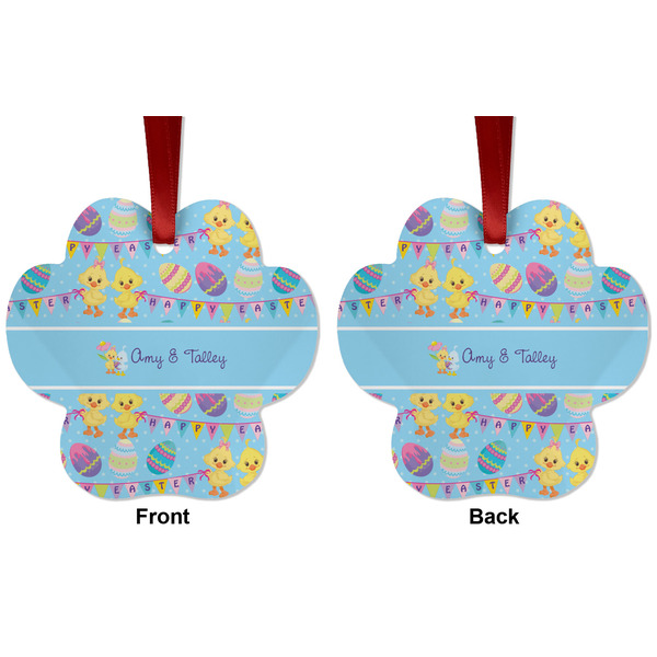 Happy Easter Metal Paw Ornament - Front and Back