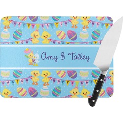 Happy Easter Rectangular Glass Cutting Board (Personalized)