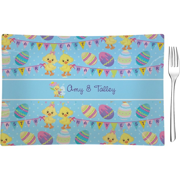 Custom Happy Easter Rectangular Glass Appetizer / Dessert Plate - Single or Set (Personalized)