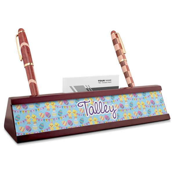 Custom Happy Easter Red Mahogany Nameplate with Business Card Holder (Personalized)