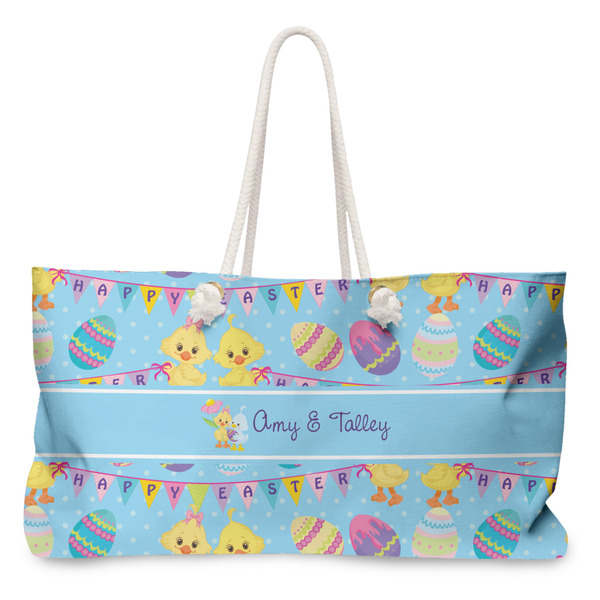 Custom Happy Easter Large Tote Bag with Rope Handles (Personalized)