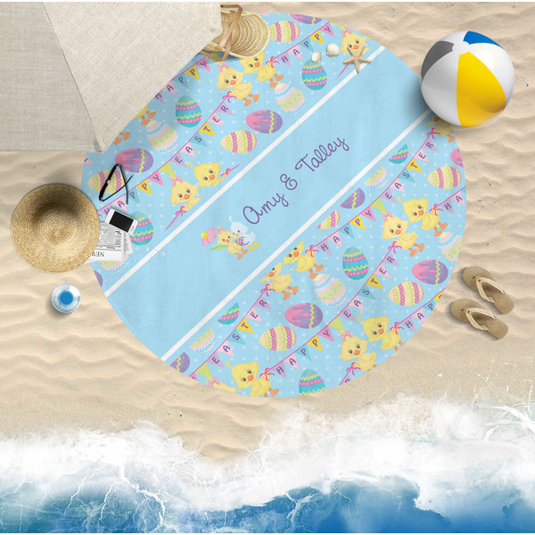 Happy Easter Round Beach Towel Lifestyle