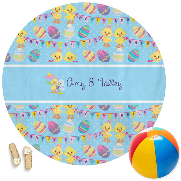 Custom Happy Easter Round Beach Towel (Personalized)