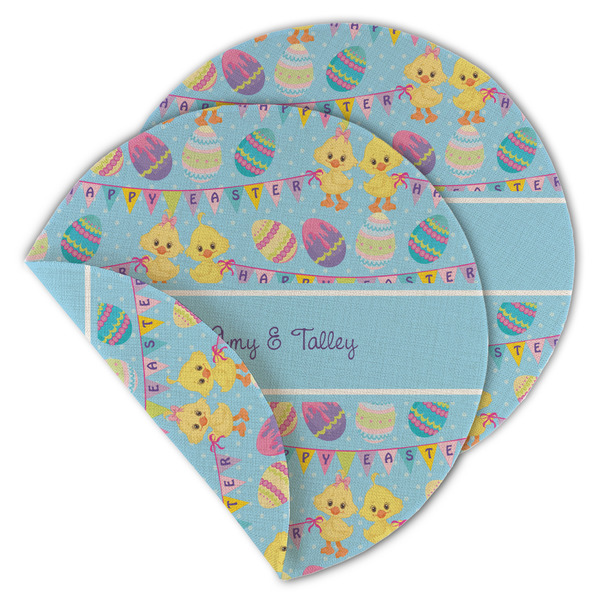 Custom Happy Easter Round Linen Placemat - Double Sided - Set of 4 (Personalized)