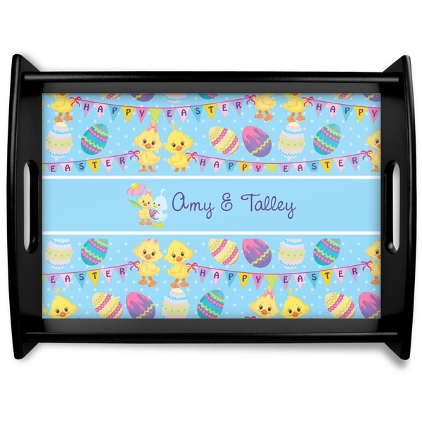 Custom Happy Easter Black Wooden Tray - Large (Personalized)