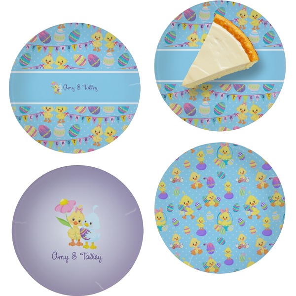 Custom Happy Easter Set of 4 Glass Appetizer / Dessert Plate 8" (Personalized)