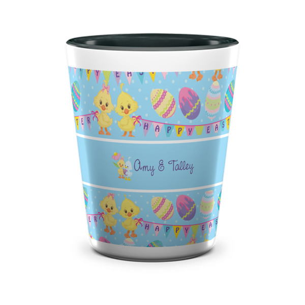 Custom Happy Easter Ceramic Shot Glass - 1.5 oz - Two Tone - Set of 4 (Personalized)