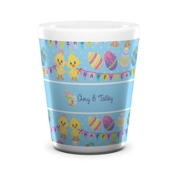 Custom Happy Easter Ceramic Shot Glass - 1.5 oz - White - Set of 4 (Personalized)