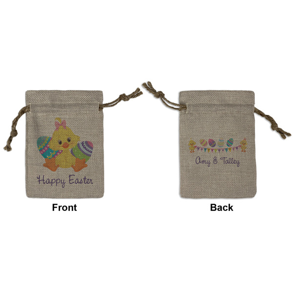 Custom Happy Easter Small Burlap Gift Bag - Front & Back (Personalized)