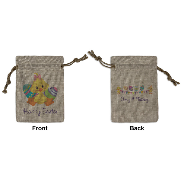 Custom Happy Easter Small Burlap Gift Bag - Front & Back (Personalized)