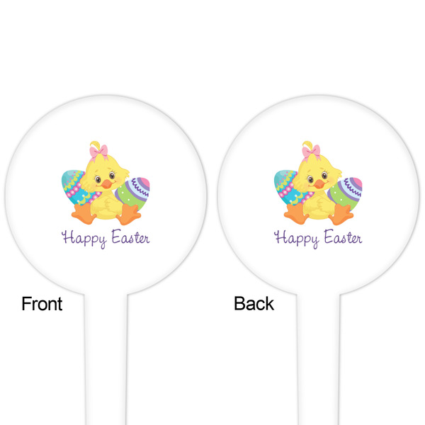 Happy Easter White Plastic 4" Food Pick - Round - Double Sided - Front & Back