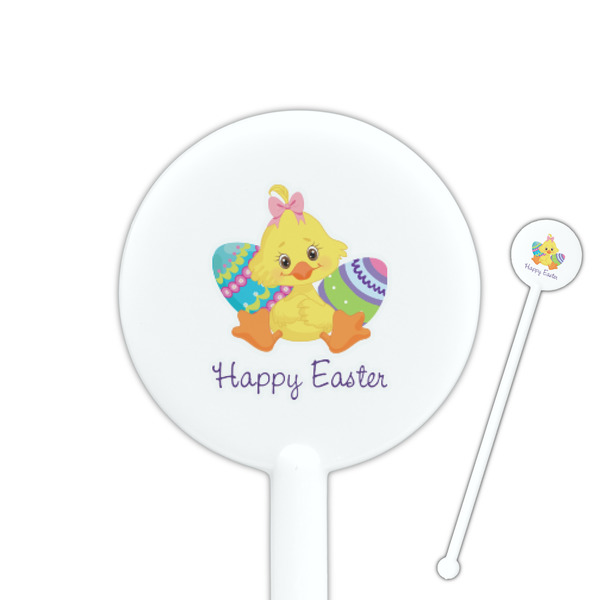 Custom Happy Easter 5.5" Round Plastic Stir Sticks - White - Single Sided (Personalized)