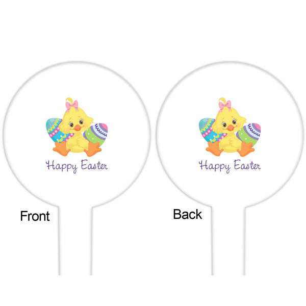 Happy Easter White Plastic 6" Food Pick - Round - Double Sided - Front & Back