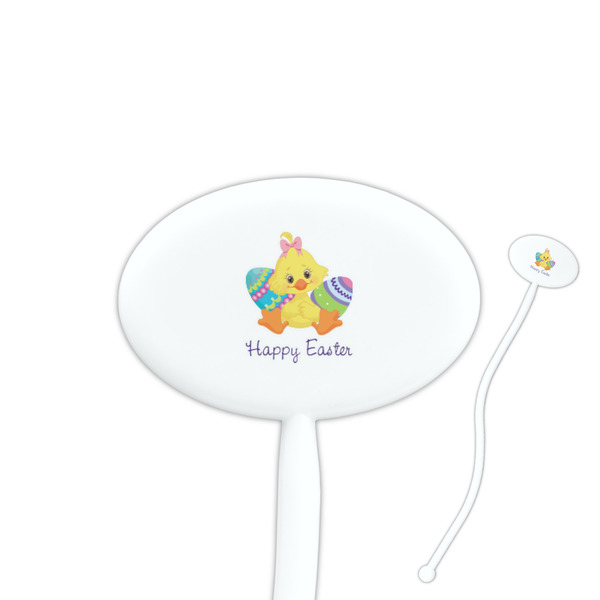 Custom Happy Easter 7" Oval Plastic Stir Sticks - White - Double Sided (Personalized)