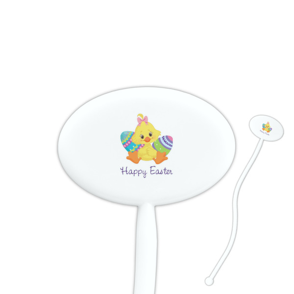 Custom Happy Easter 7" Oval Plastic Stir Sticks - White - Single Sided (Personalized)