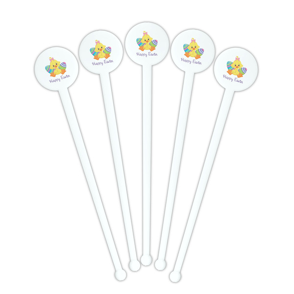 Happy Easter White Plastic 7" Stir Stick - Round - Fan View