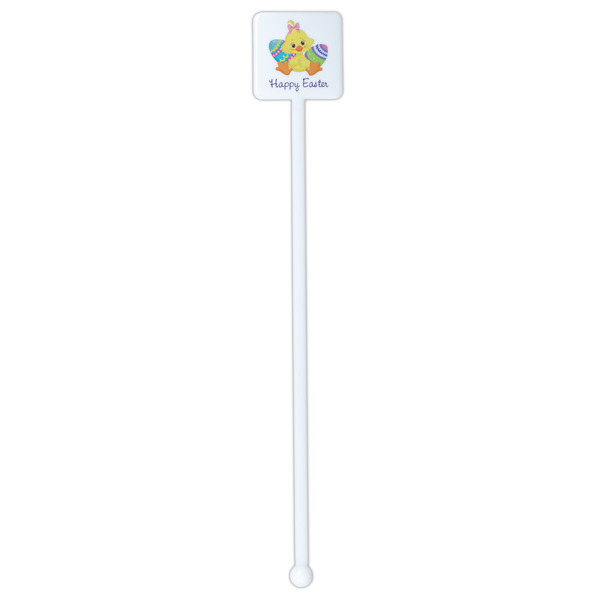 Happy Easter White Plastic Stir Stick - Double Sided - Square - Single Stick