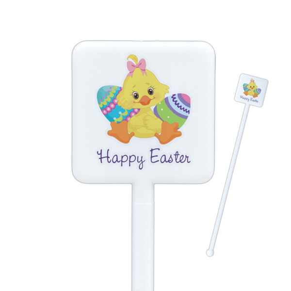 Custom Happy Easter Square Plastic Stir Sticks - Double Sided (Personalized)