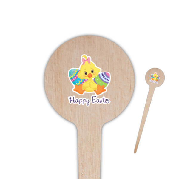 Custom Happy Easter 4" Round Wooden Food Picks - Double Sided (Personalized)