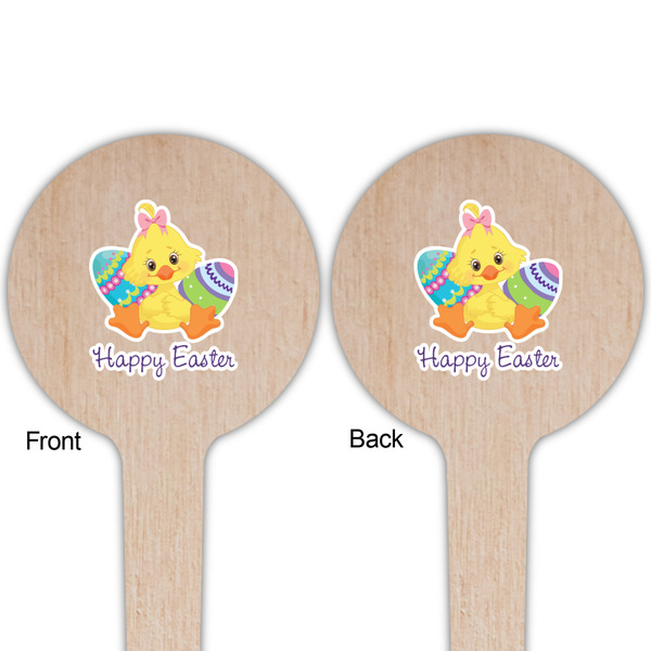 Happy Easter Wooden 4" Food Pick - Round - Double Sided - Front & Back