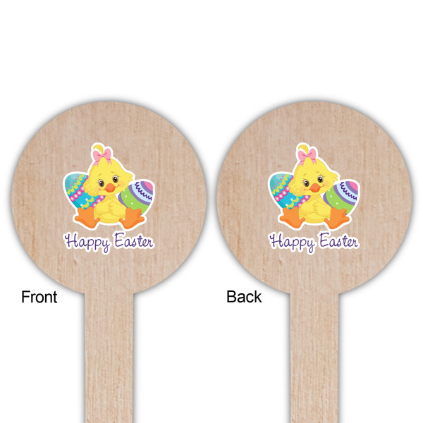 Happy Easter Wooden 6" Food Pick - Round - Double Sided - Front & Back