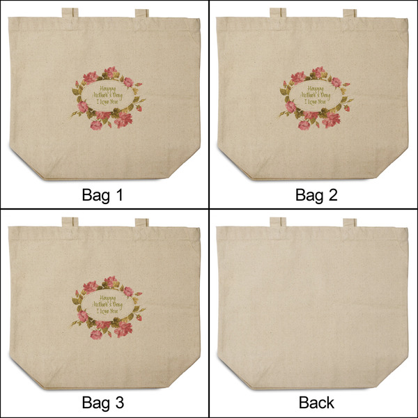 Mother's Day 3 Reusable Cotton Grocery Bags - Front & Back View