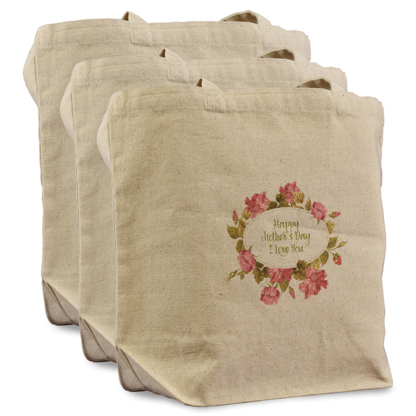 Custom Mother's Day Reusable Cotton Grocery Bags - Set of 3