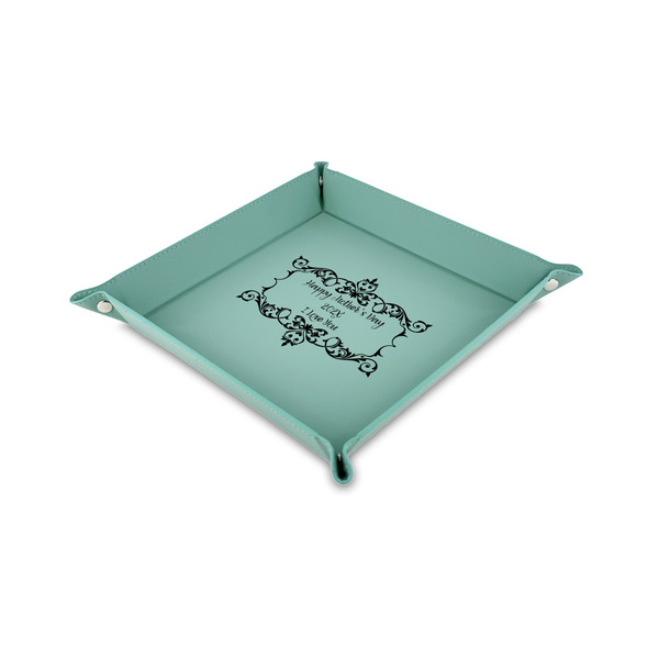 Custom Mother's Day 6" x 6" Teal Faux Leather Valet Tray