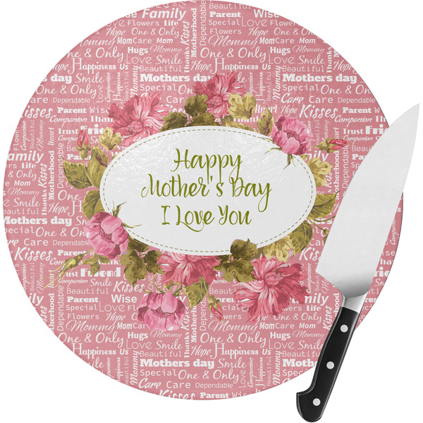 Custom Mother's Day Round Glass Cutting Board - Small