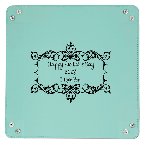 Mother's Day 9" x 9" Teal Leatherette Snap Up Tray - APPROVAL
