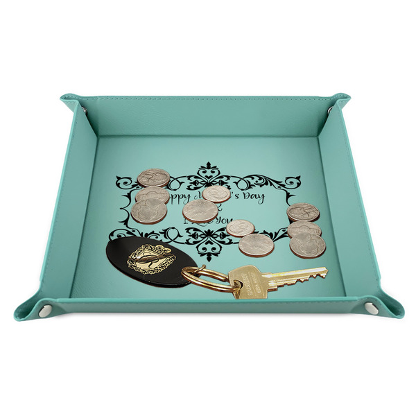 Mother's Day 9" x 9" Teal Leatherette Snap Up Tray - STYLED