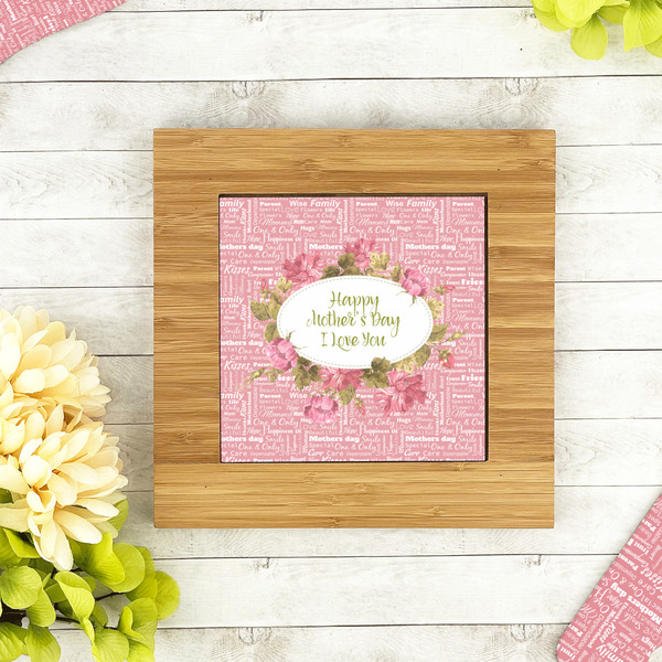 Mother's Day Bamboo Trivet with 6" Tile - LIFESTYLE