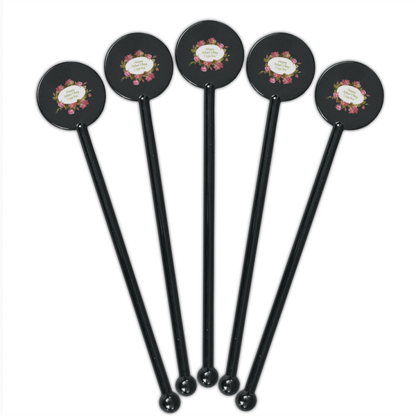Mother's Day Black Plastic 5.5" Stir Stick - Round - Fan View