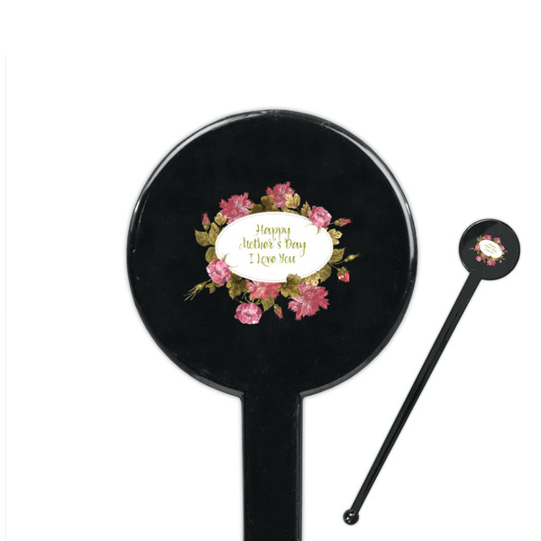 Custom Mother's Day 7" Round Plastic Stir Sticks - Black - Single Sided