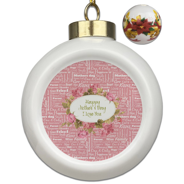 Custom Mother's Day Ceramic Ball Ornaments - Poinsettia Garland